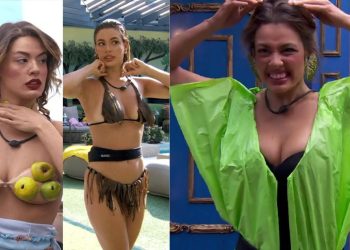 Depois das laranjas e bananas, Beatriz inova e faz 'roupa' com sacos de lixos para a festa; vídeo