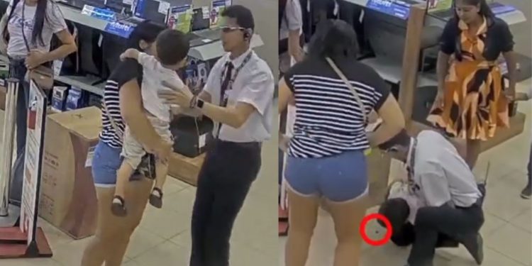 Vídeo registra funcionário da Bemol salvando criança engasgada dentro da loja