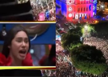 Reação de Isabelle ao ver Garantido e Caprichoso juntos no Largo São Sebastião: "é pra mim isso?"