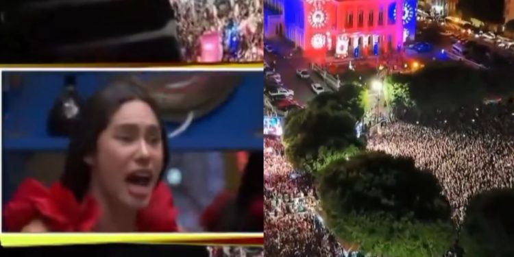 Reação de Isabelle ao ver Garantido e Caprichoso juntos no Largo São Sebastião: "é pra mim isso?"