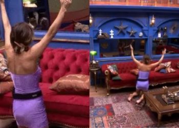 Desesperada, Beatriz se ajoelha e pede ajuda a Deus para não ser eliminada cantando louvor: