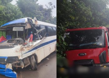 Ônibus escolar perde controle e bate violentamente na traseira de caçamba em Manaus