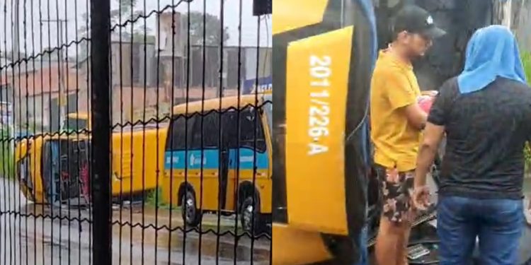 Vídeo: ônibus amarelinho capota durante chuva em Manaus