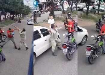 Vídeo: motoqueiro e motorista de caminhão brigam com barra de ferro em Manaus