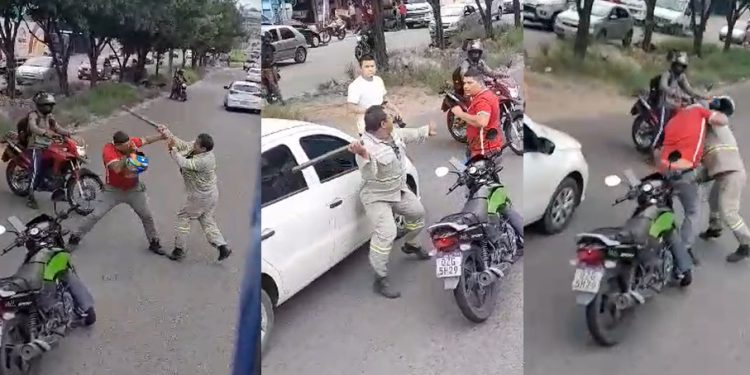 Vídeo: motoqueiro e motorista de caminhão brigam com barra de ferro em Manaus