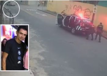 Vídeo: policial de folga é morto por bandidos enquanto colegas se escondem atrás da viatura