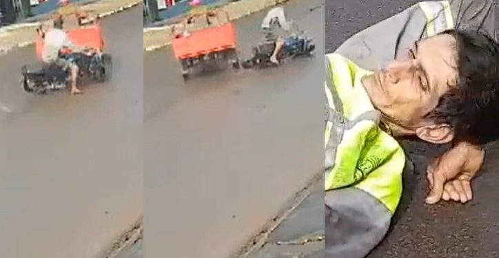 Vídeo: motoqueiro com a perna rasgada aponta culpado por acidente no Amazonas