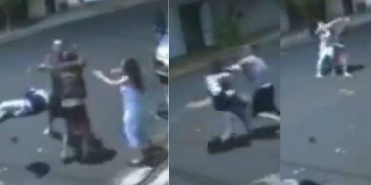 Vídeo mostra vítimas de assalto espancando marginais na rua