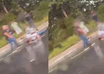 Vídeo: motoqueiro perde controle ao ver ônibus e casal fica ferido na avenida do Tursimo