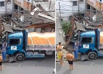 Vídeo: caminhão desgovernado desce ladeira e destrói casas no São Raimundo