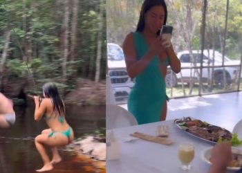 Vídeo: Isabelle ensina Matteus a comer tambaqui com farinha em Manaus