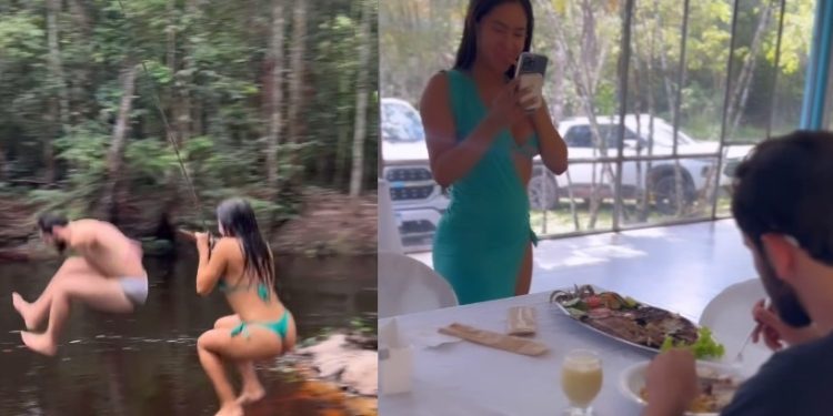 Vídeo: Isabelle ensina Matteus a comer tambaqui com farinha em Manaus
