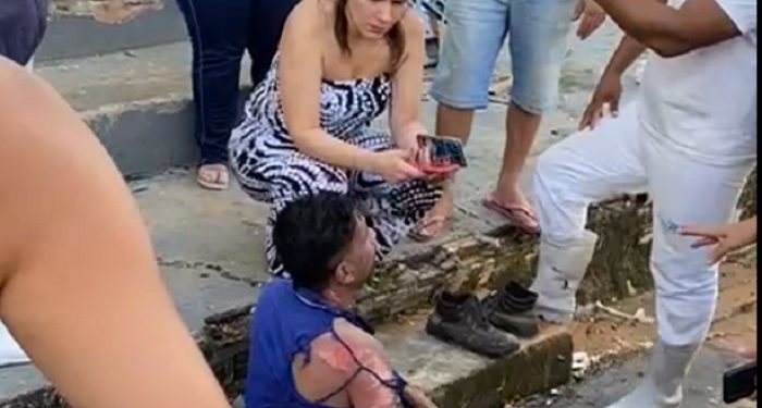 Vídeo: Pintor despenca de escada e fica com queimaduras após sofrer descarga elétrica em Manaus