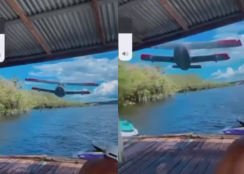 Vídeo mostra avião ultraleve passando ‘raspando’ em flutuante de Manaus: ‘O c.. nem piscou’