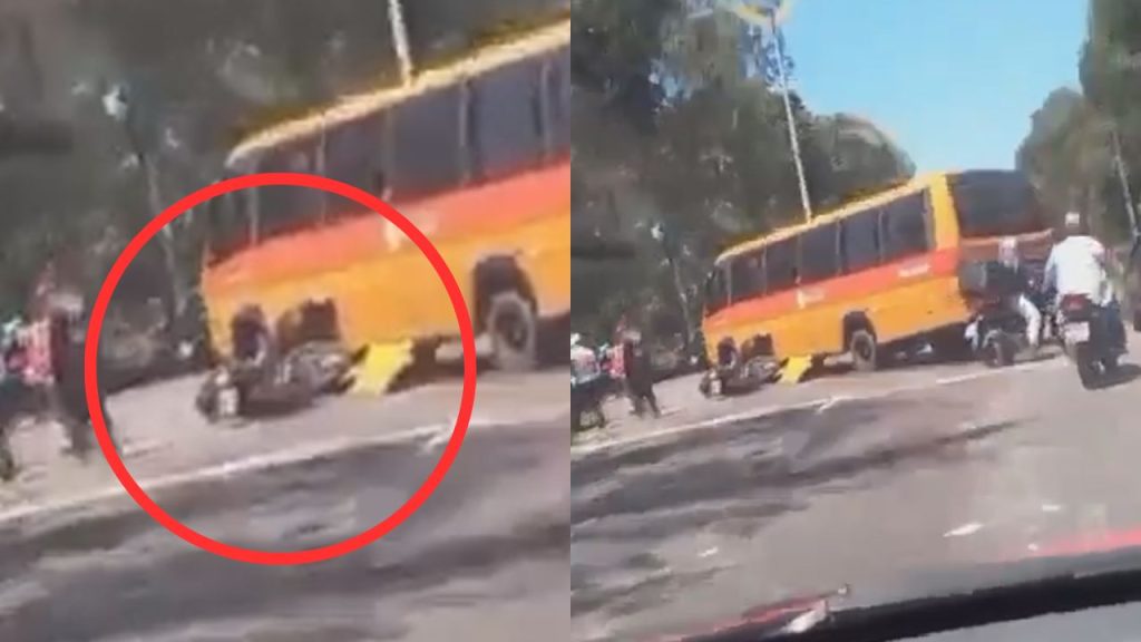 Vídeo: motoqueiro vai parar embaixo de 'Amarelinho' em acidente na Avenida Cosme Ferreira