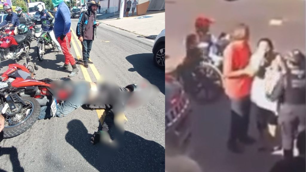 Esposa é consolada por policial após ver o marido morto em acidente em Manaus; vídeo