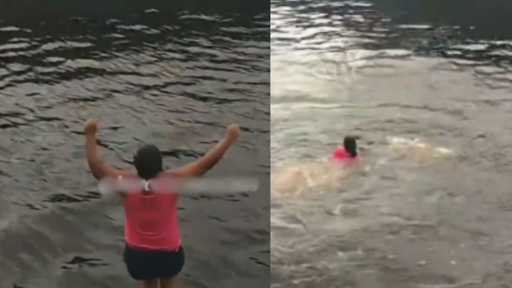 Vídeo mostra mulher pulando do barco em movimento em Coari para voltar pro porto