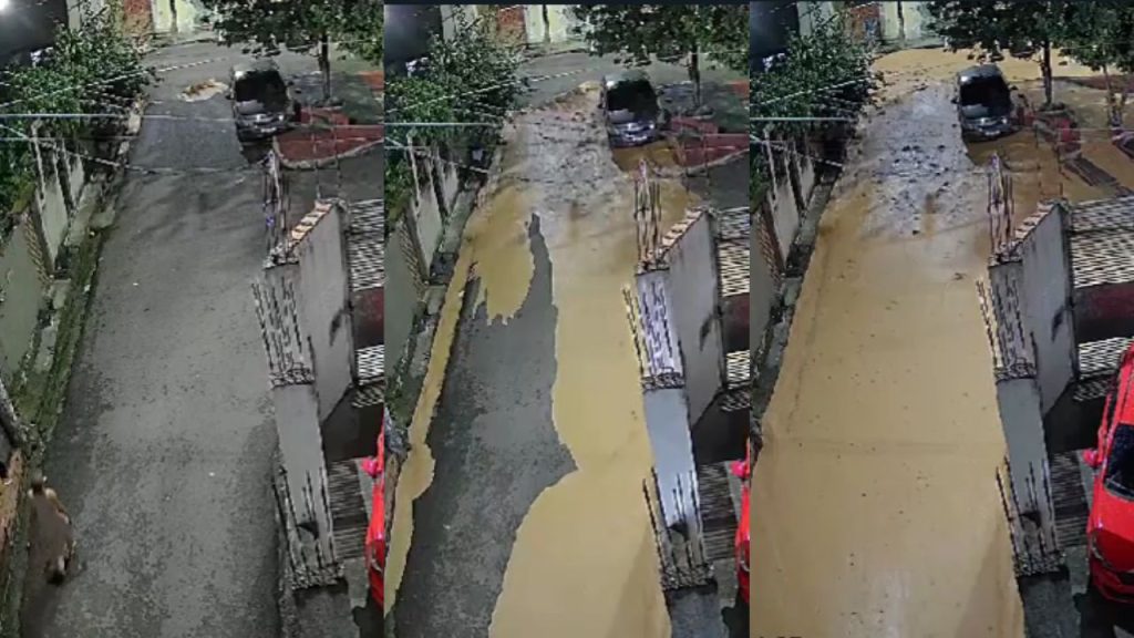 Vídeo impressionante: rua é inundada em segundos após adutora se romper no bairro Santa Luzia