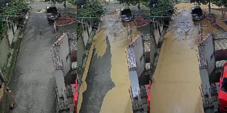 Vídeo impressionante: rua é inundada em segundos após adutora se romper no bairro Santa Luzia