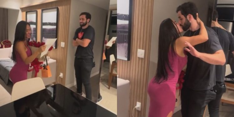 Veja a reação de Isabelle ao ganhar flores, cartinha de amor e pedido de namoro de Matteus