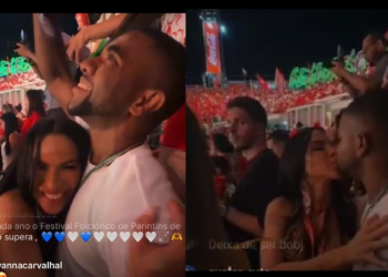 Vídeo: Tá xonado? Ex-BBB Davi curte Festival de Parintins beijando integrante do Garantido