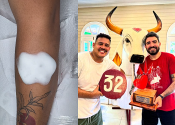 Ex-BBB Lucas Buda se declara perreché fazendo tatuagem do Garantido no braço; veja