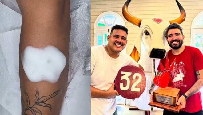 Ex-BBB Lucas Buda se declara perreché fazendo tatuagem do Garantido no braço; veja