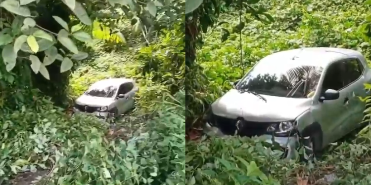Toma tua merenda: Motora de app apanha e tem o carro jogado na mata após atropelar idoso
