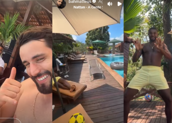 Vídeos: Sem Isabelle, Matteus aproveita manhã de arrocha e piscina em Parintins com o campeão Davi