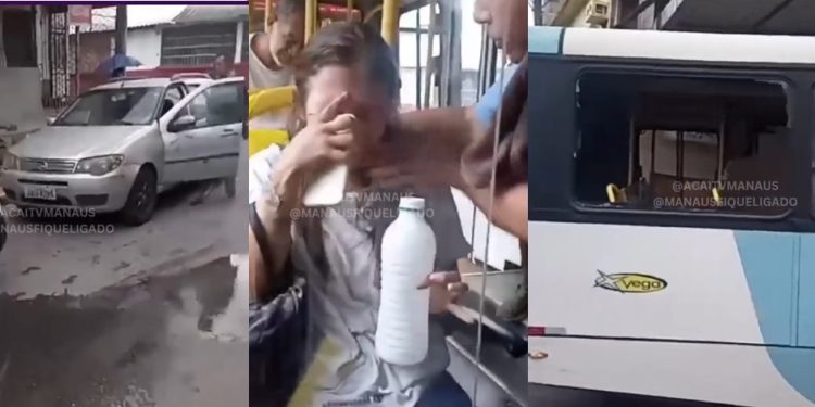 Vídeo urgente: motorista apedreja ônibus em Manaus e deixa vários passageiros feridos 