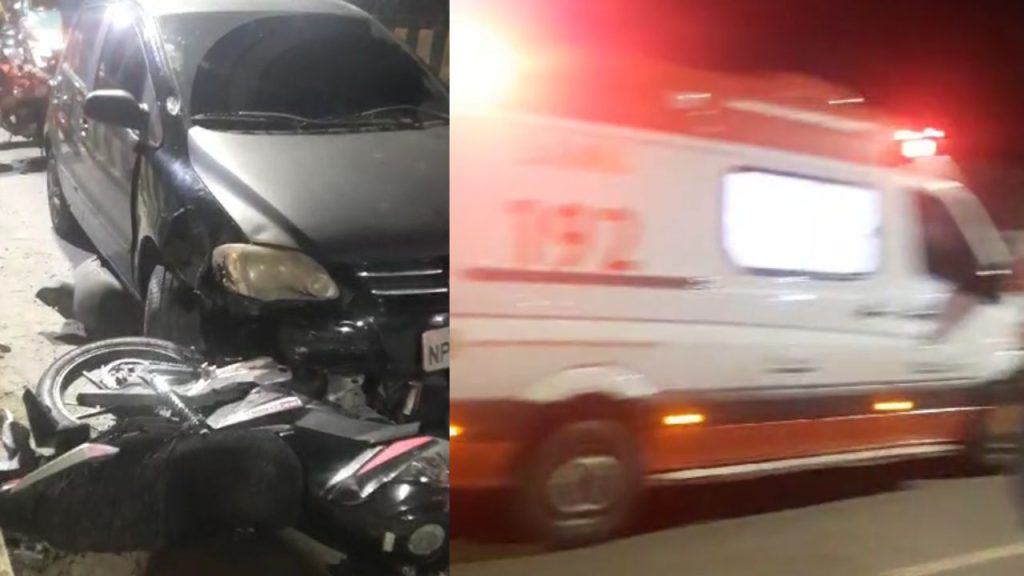 Motoqueira escapa da morte após pular na avenida durante colisão com carro no Nova Cidade