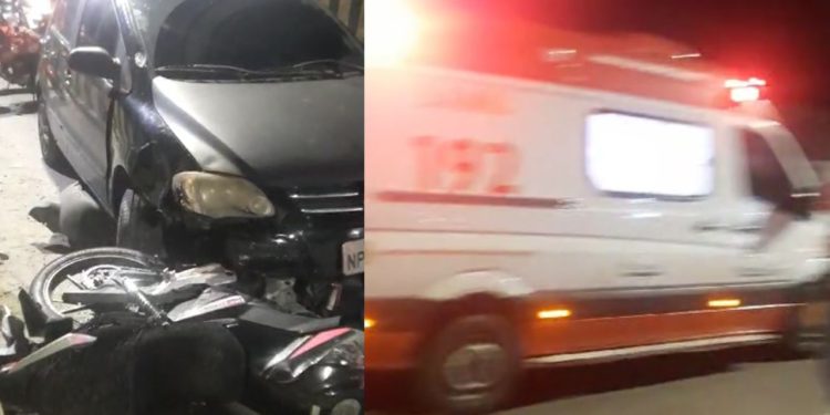 Motoqueira escapa da morte após pular na avenida durante colisão com carro no Nova Cidade