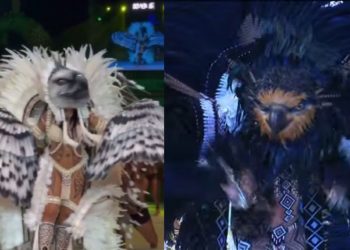 Veja Isabelle se transformando em gavião real e Marciele em uma águia durante performance em Parintins