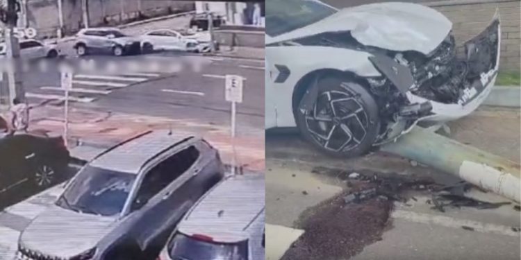Vídeo: motorista de carro de test drive deixou um homem ferido após ultrapassar sinal vermelho em Manaus
