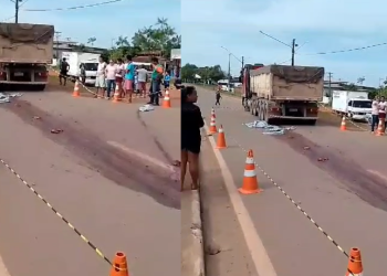 ‘Acabou esmagando’, diz homem ao filmar acidente onde vítima foi atropelada por carreta em PF; veja