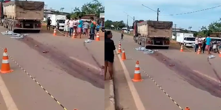 ‘Acabou esmagando’, diz homem ao filmar acidente onde vítima foi atropelada por carreta em PF; veja