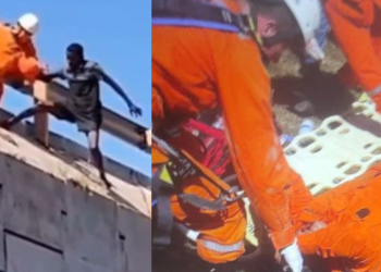 Vídeo: Bombeiro tenta impedir homem de se jogar de viaduto e cai no lugar dele