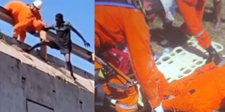 Vídeo: Bombeiro tenta impedir homem de se jogar de viaduto e cai no lugar dele