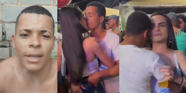 Casado beijando trans em festa faz vídeo colocando culpa na cachaça: ‘Eu tava meio ‘bebo’, não sei como aconteceu’