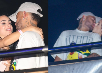 Após diversos chifres, Bruna Biancardi esquece tudo e beija horrores Neymar durante show do Thiaguinho