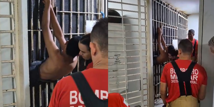 Vídeo: Preso fica entalado na cela da delegacia ao tentar fugir e dá desculpa: ‘Tinha nada pra fazer’