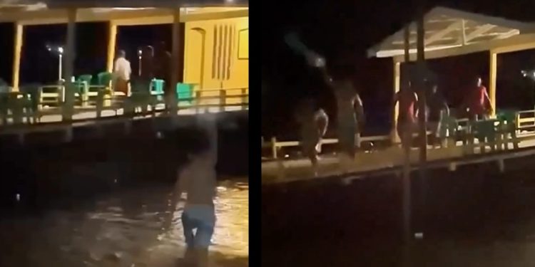 Vídeo: homem se joga no rio, sobe no flutuante e atira para acabar com briga 