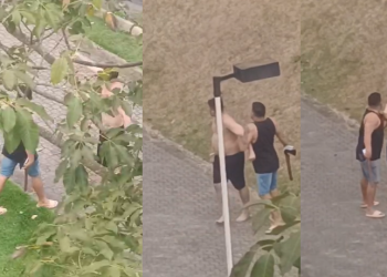 Vídeo: Com machadinha nas mãos, morador descontrolado corre atrás de síndica em Manaus