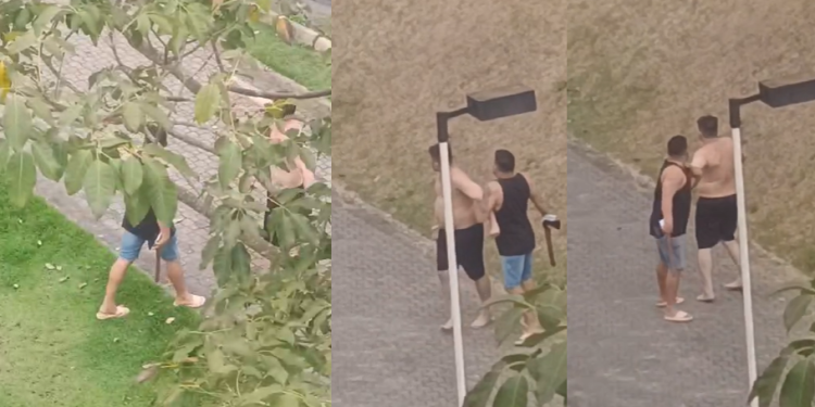 Vídeo: Com machadinha nas mãos, morador descontrolado corre atrás de síndica em Manaus