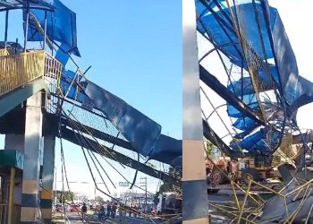 Vídeo: passarela da Torquato é atingida por veículos pesados e vai toda ao chão em Manaus: ‘perigo’