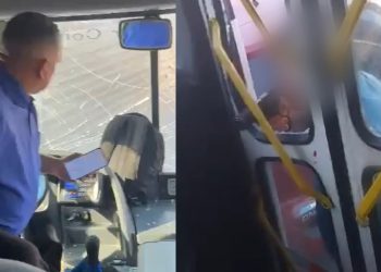 Vídeo: bandido quebra vidros de ônibus e ameaça matar motorista da Vegas em Manaus