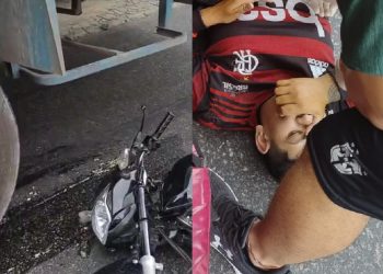 Vídeo forte: motoqueira de app grita de dor em Manaus após carreta esmagar a perna dela