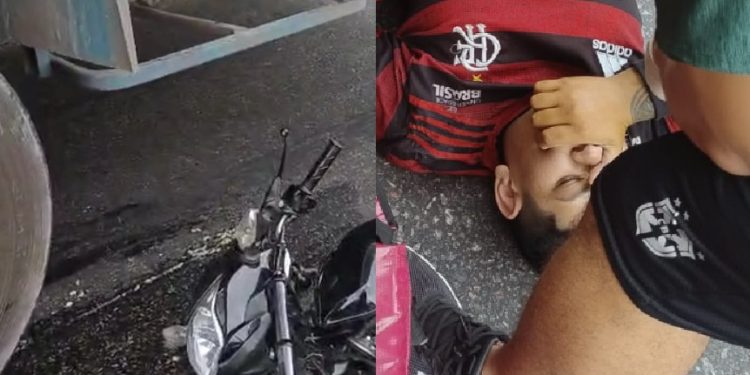 Vídeo forte: motoqueira de app grita de dor em Manaus após carreta esmagar a perna dela