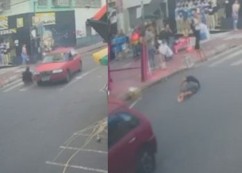Vídeo: Vendedor ambulante do Centro é arremessado após ser atropelado; motorista é procurado