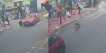 Vídeo: Vendedor ambulante do Centro é arremessado após ser atropelado; motorista é procurado